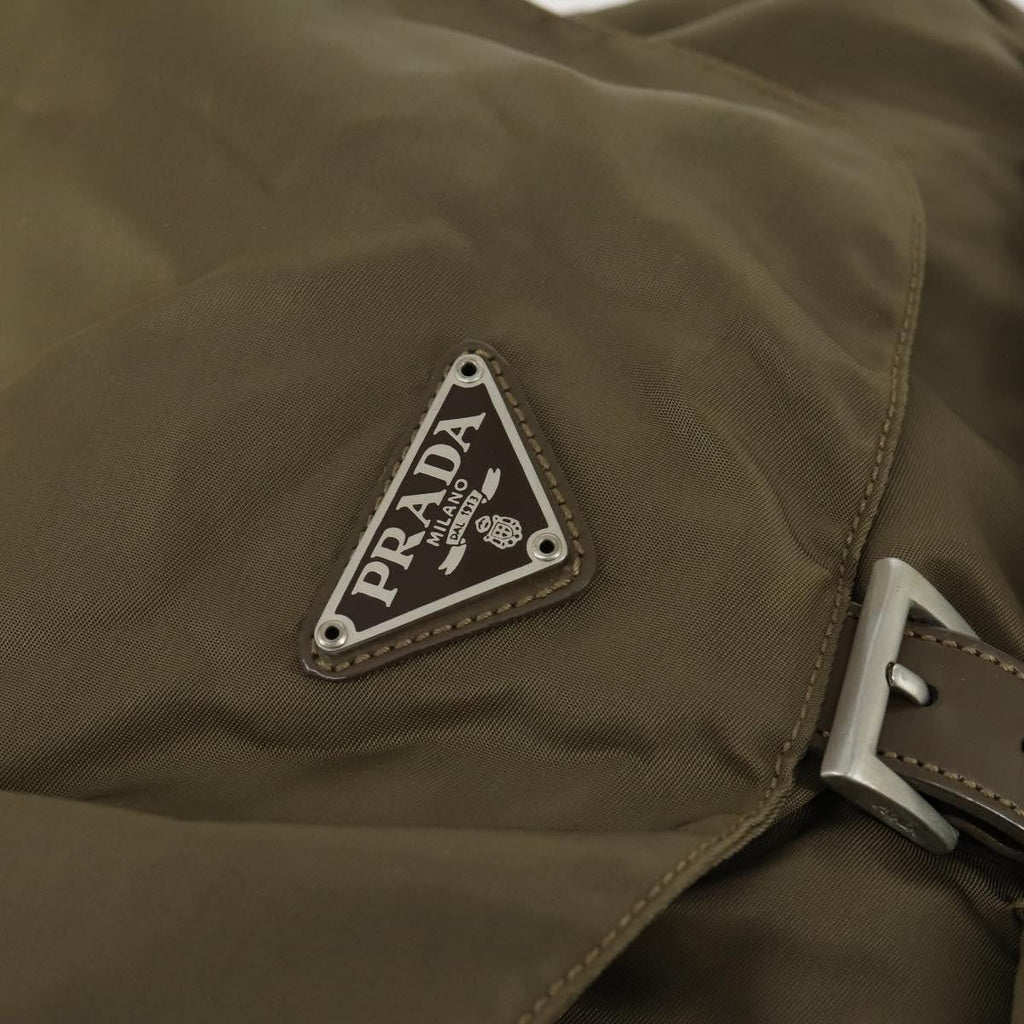 Prada Vela Double Front Pocket Backpack Tessuto With Saffiano Leather Khaki Nylon Backpack Bag (Pre-Owned)