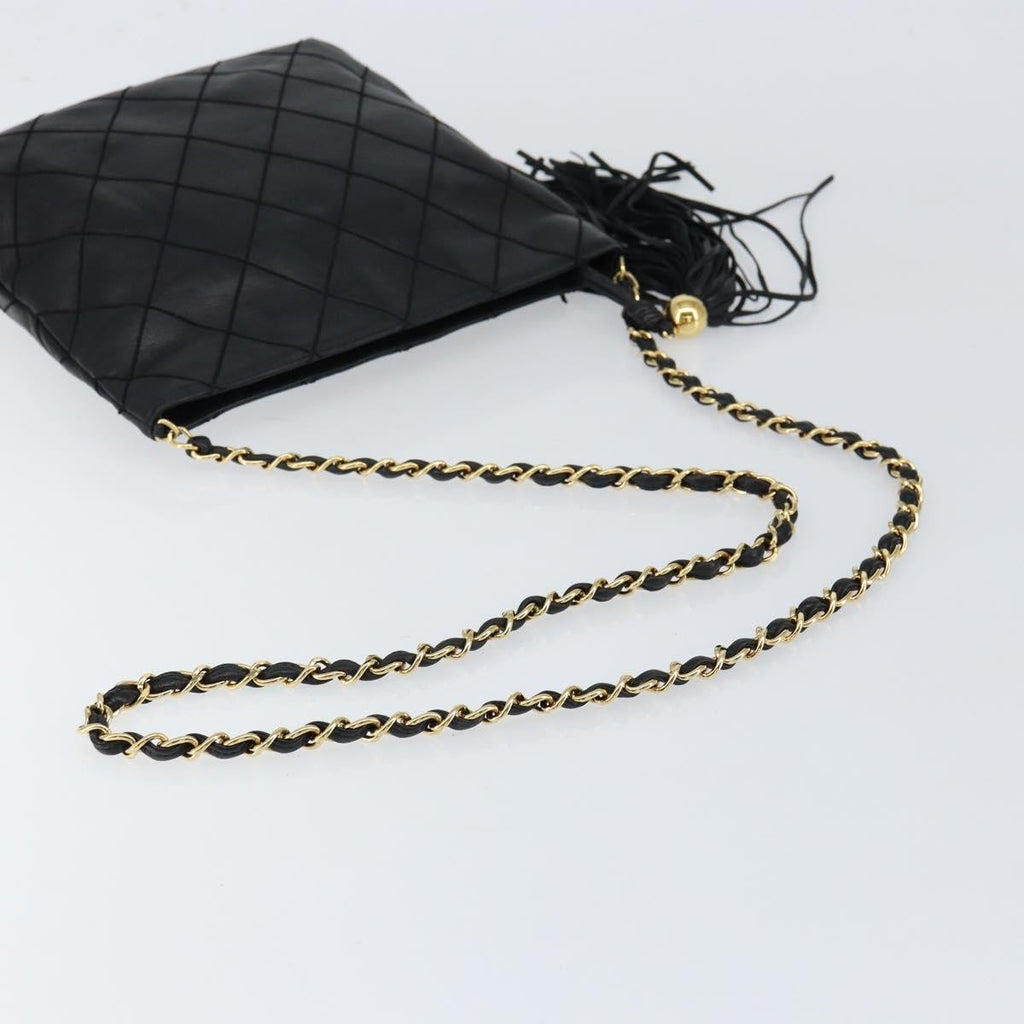 Chanel Vintage Shoulder Bag Leather Black Leather Shoulder Bag Bag (Pre-Owned)