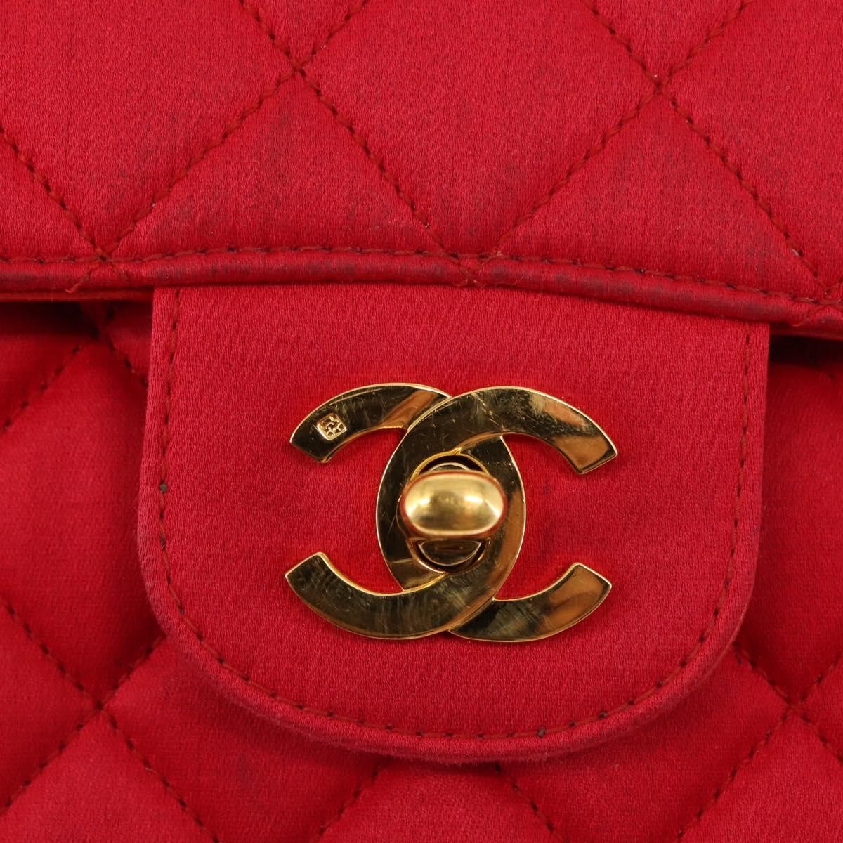 Chanel Timeless - Classic Double Flap Bag Quilted Satin Red Satin Shoulder Bag Bag (Pre-Owned)