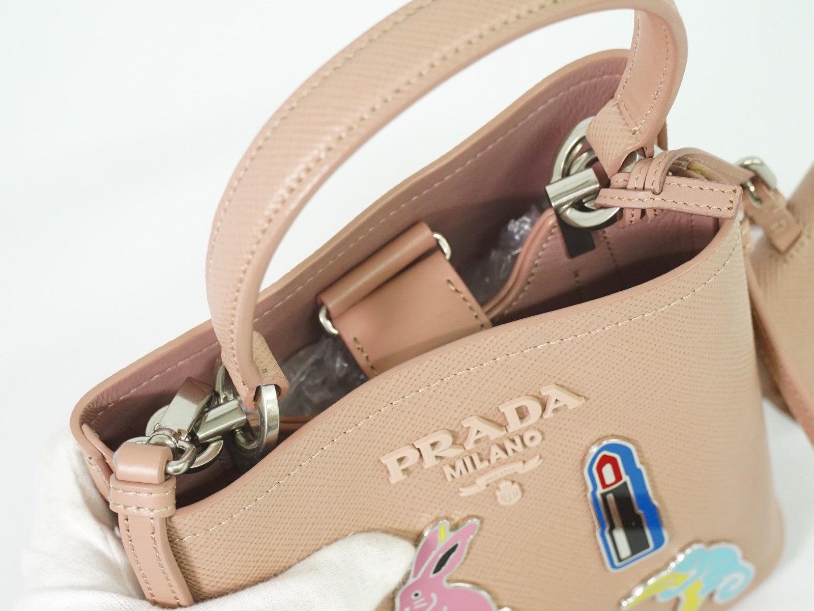 Prada Panier Bucket Bag Saffiano Leather Beige Leather Bag (Pre-Owned)