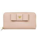 Prada Bow Zip Around Wallet Saffiano Leather Pink Leather Wallets Accessory (Pre-Owned)
