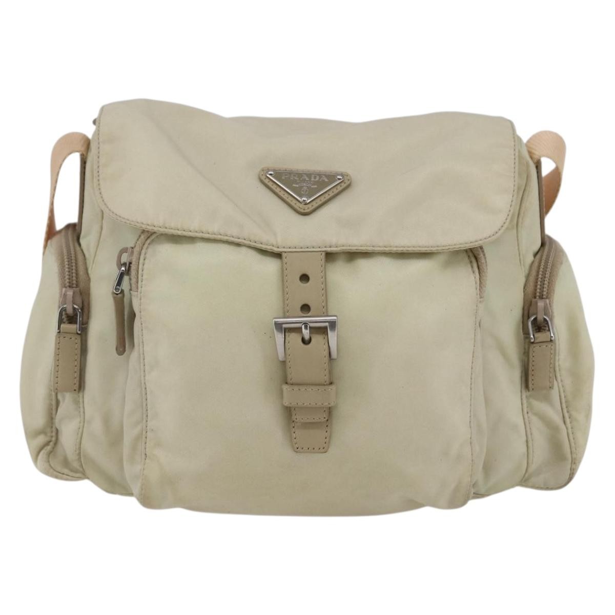 Prada Buckle Messenger Bag Tessuto Beige Nylon Shoulder Bag Bag (Pre-Owned)