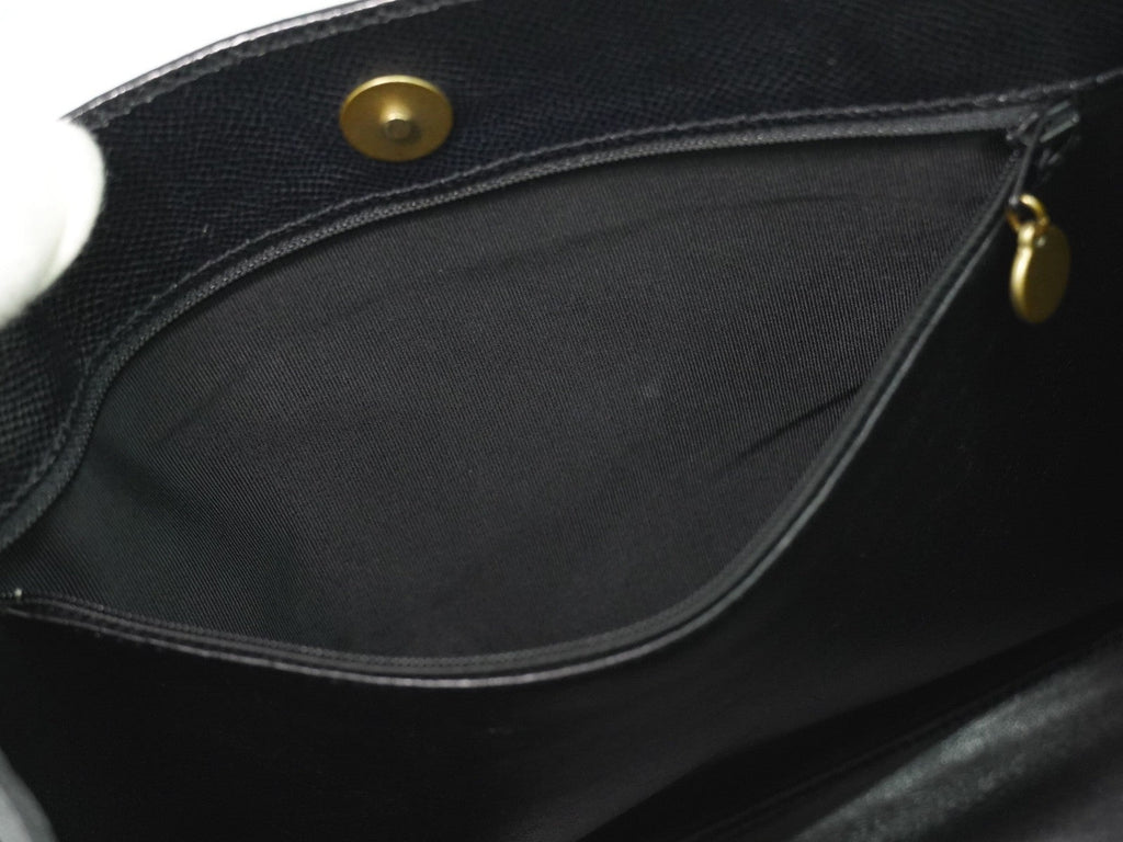 Chanel Vintage Logo Tote Leather Black Leather Tote Bag Bag (Pre-Owned)