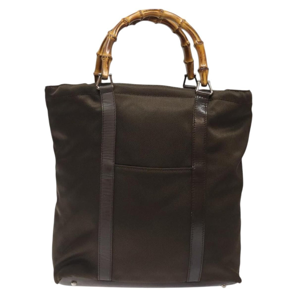 Gucci Convertible Bamboo Zip Tote Nylon Brown Nylon Tote Bag Bag (Pre-Owned)