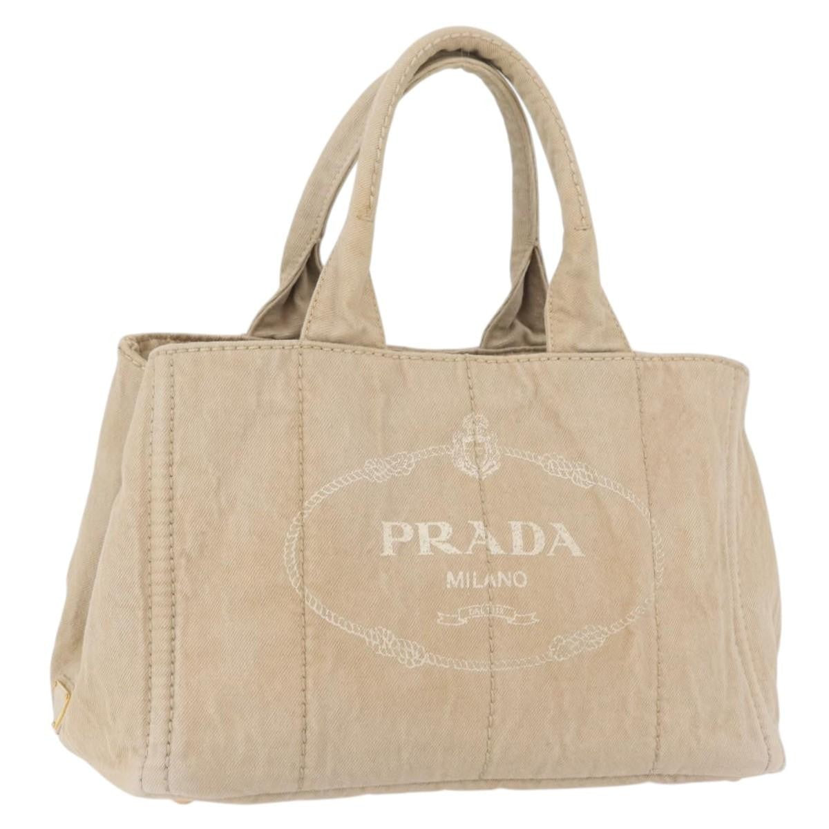 Prada Canapa Tote Canvas Beige Canvas Tote Bag Bag (Pre-Owned)