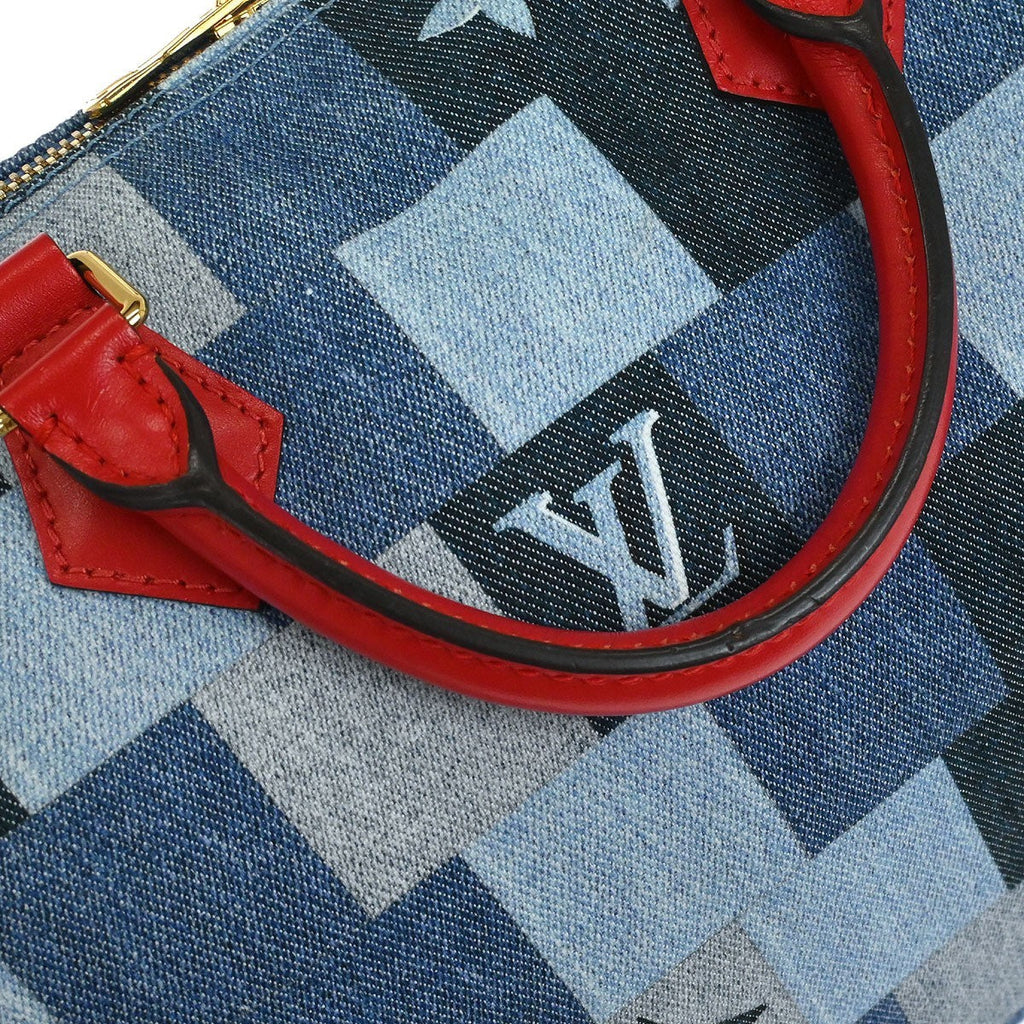 Louis Vuitton Speedy Bandouliere Bag Damier And Monogram Patchwork Denim Blue Denim_Jeans Handbag (Pre-Owned)