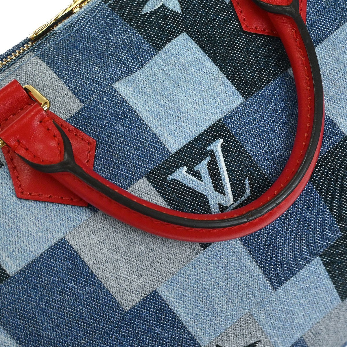 Louis Vuitton Speedy Bandouliere Bag Damier And Monogram Patchwork Denim Blue Denim_Jeans Handbag (Pre-Owned)