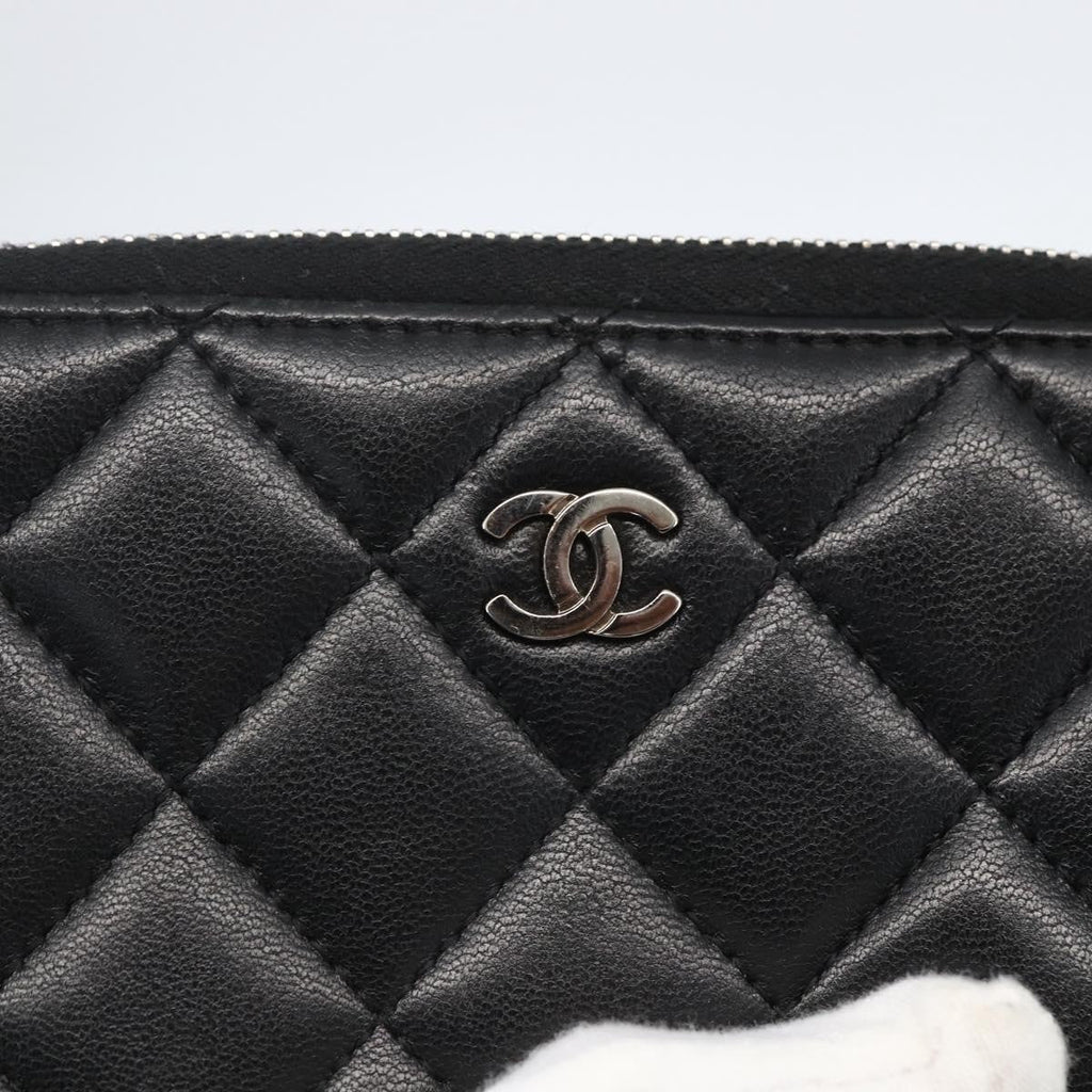 Chanel Zip Around Organizer Wallet Quilted Lambskin Black Leather Wallets Accessory (Pre-Owned)