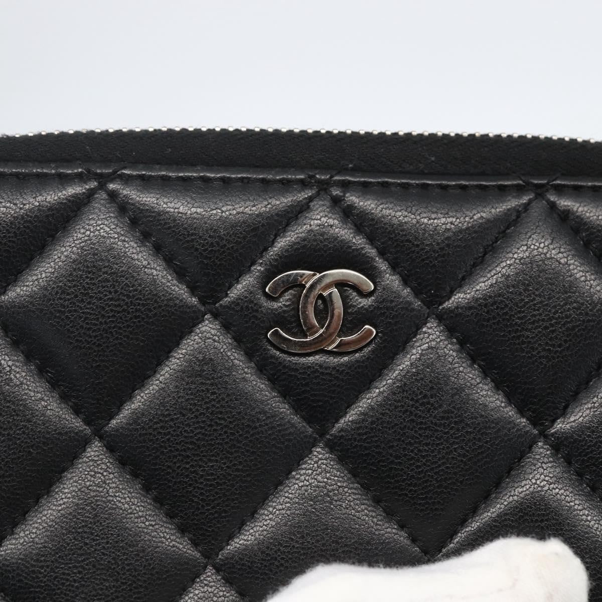 Chanel Zip Around Organizer Wallet Quilted Lambskin Black Leather Wallets Accessory (Pre-Owned)