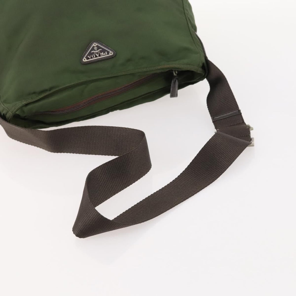 Prada Zip Top Messenger Bag Tessuto Khaki Nylon Shoulder Bag Bag (Pre-Owned)