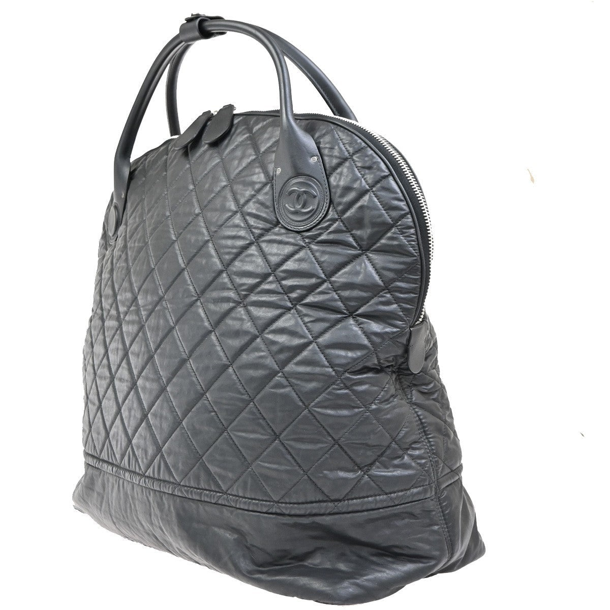 Chanel Horizontal Sport Weekender Bag Quilted Coated Canvas Black Nylon Travel Bag Bag (Pre-Owned)