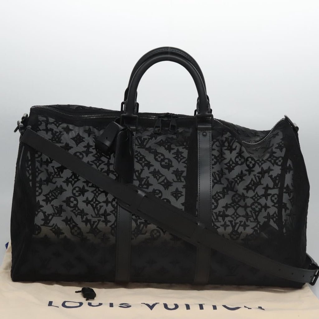 Louis Vuitton Keepall Bandouliere Bag Monogram See Through Mesh Black Nylon Travel Bag Bag (Pre-Owned)