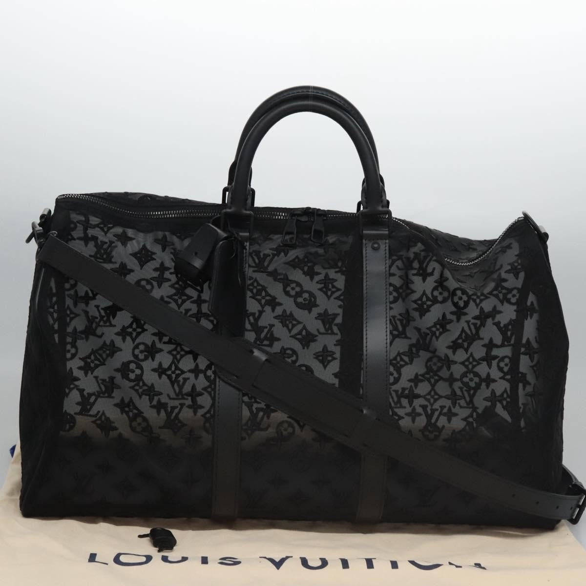 Louis Vuitton Keepall Bandouliere Bag Monogram See Through Mesh Black Nylon Travel Bag Bag (Pre-Owned)
