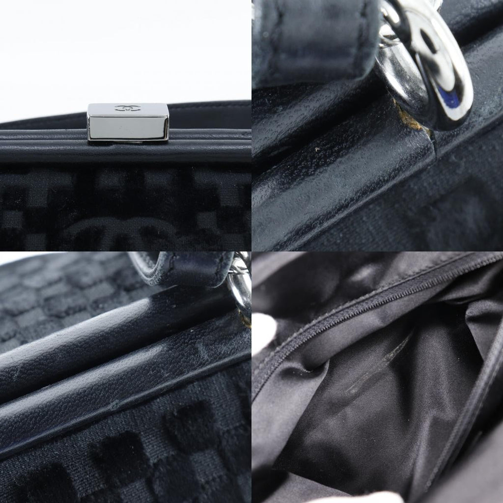 Chanel Vintage Cc Side Belted Bowler Bag Check Embossed Velvet Black Velvet Shoulder Bag Bag (Pre-Owned)