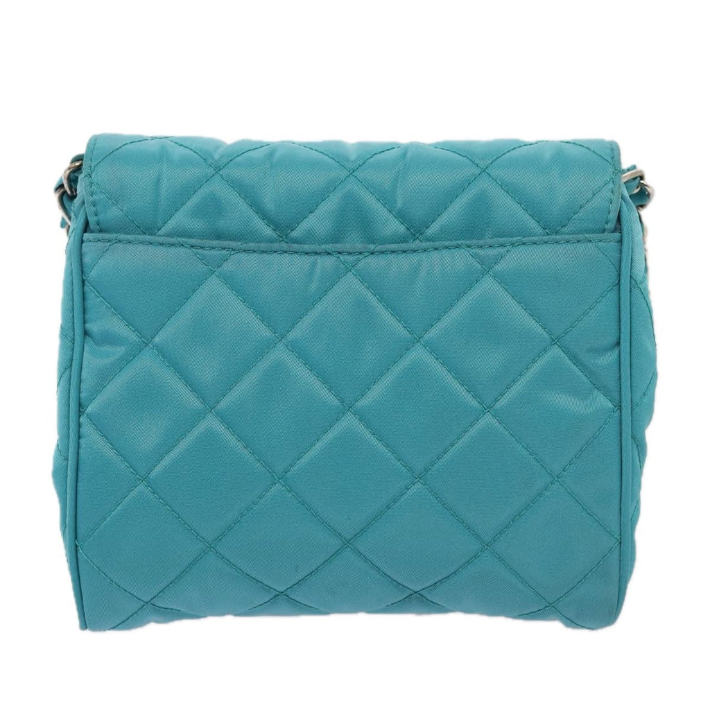 Prada Pushlock Chain Flap Bag Quilted Tessuto Turquoise Nylon Shoulder Bag Bag (Pre-Owned)
