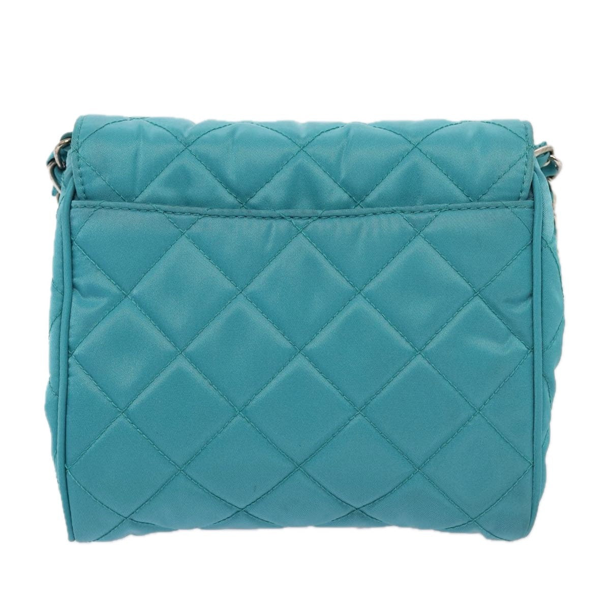 Prada Pushlock Chain Flap Bag Quilted Tessuto Turquoise Nylon Shoulder Bag Bag (Pre-Owned)