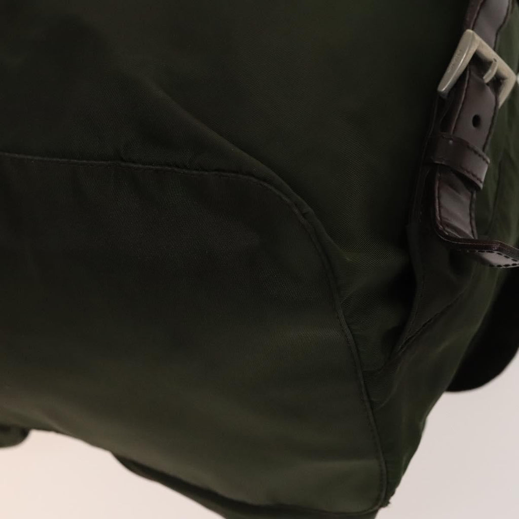 Prada Vela Double Front Pocket Backpack Tessuto With Saffiano Leather Khaki Nylon Backpack Bag (Pre-Owned)
