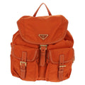 Prada Vela Double Front Pocket Backpack Tessuto With Saffiano Leather Orange Nylon Backpack Bag (Pre-Owned)