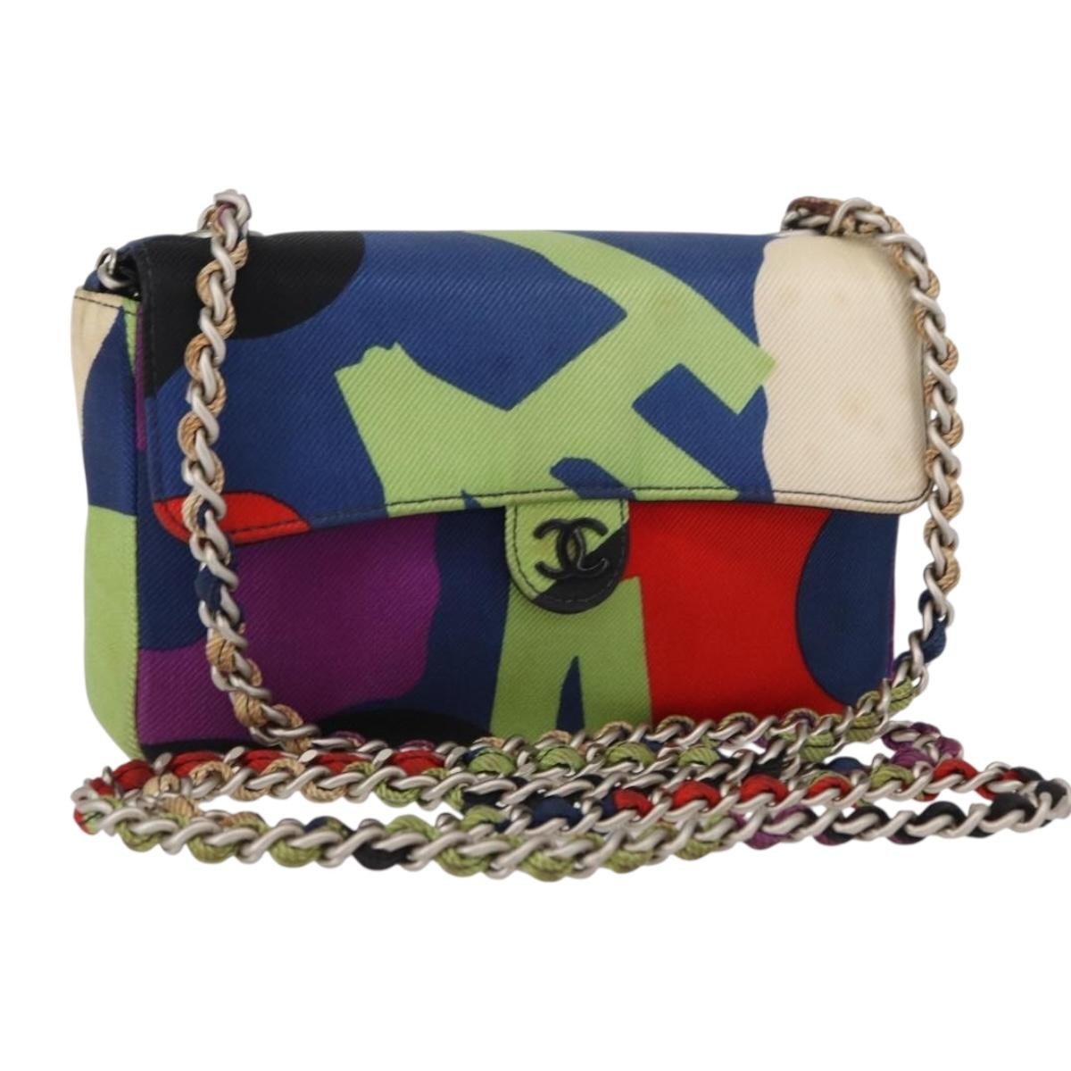 Chanel Vintage Flap Bag Multicolor Canvas Multicolour Canvas Shoulder Bag Bag (Pre-Owned)