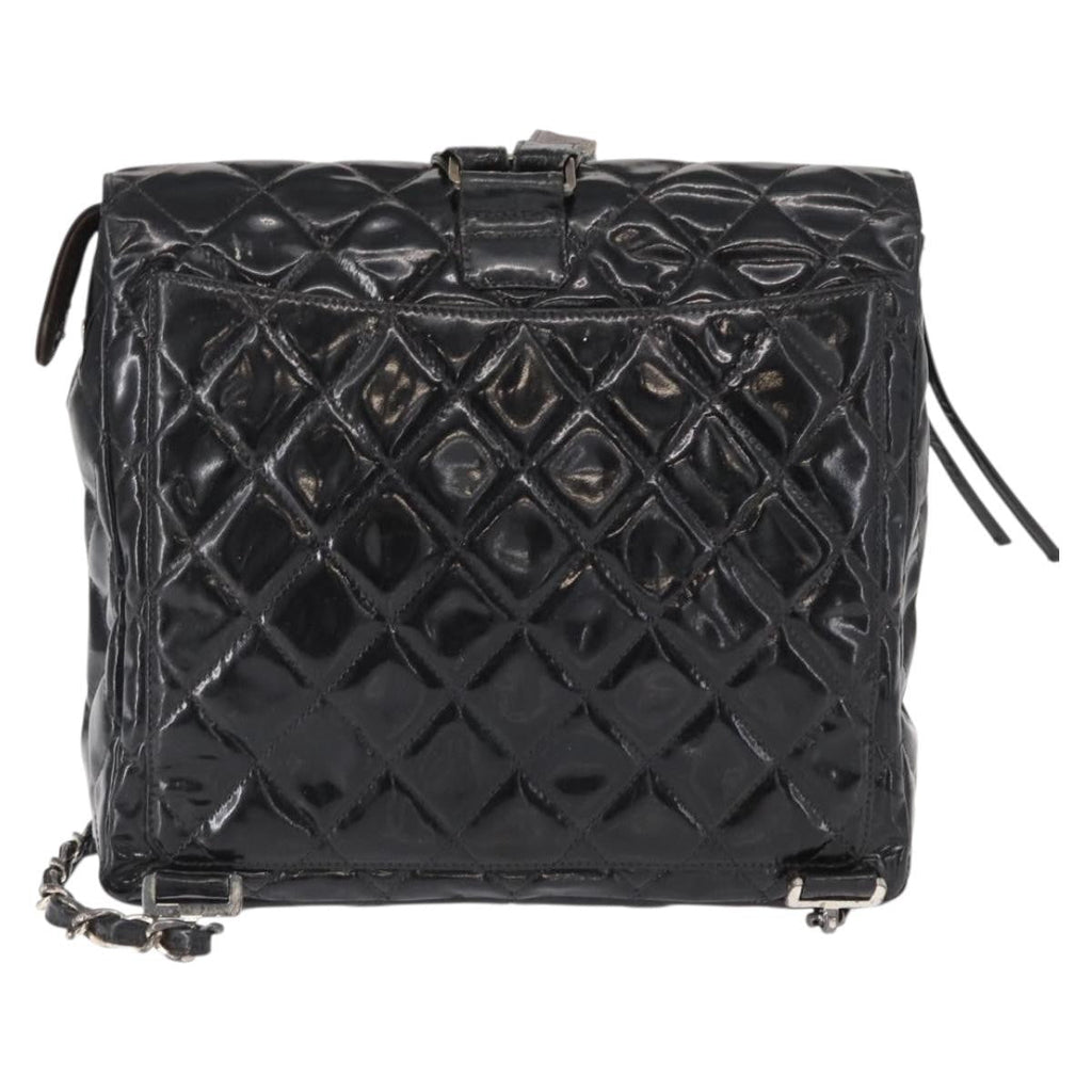 Chanel Vintage Square Flap Backpack Enamel Black Patent_Leather Backpack Bag (Pre-Owned)