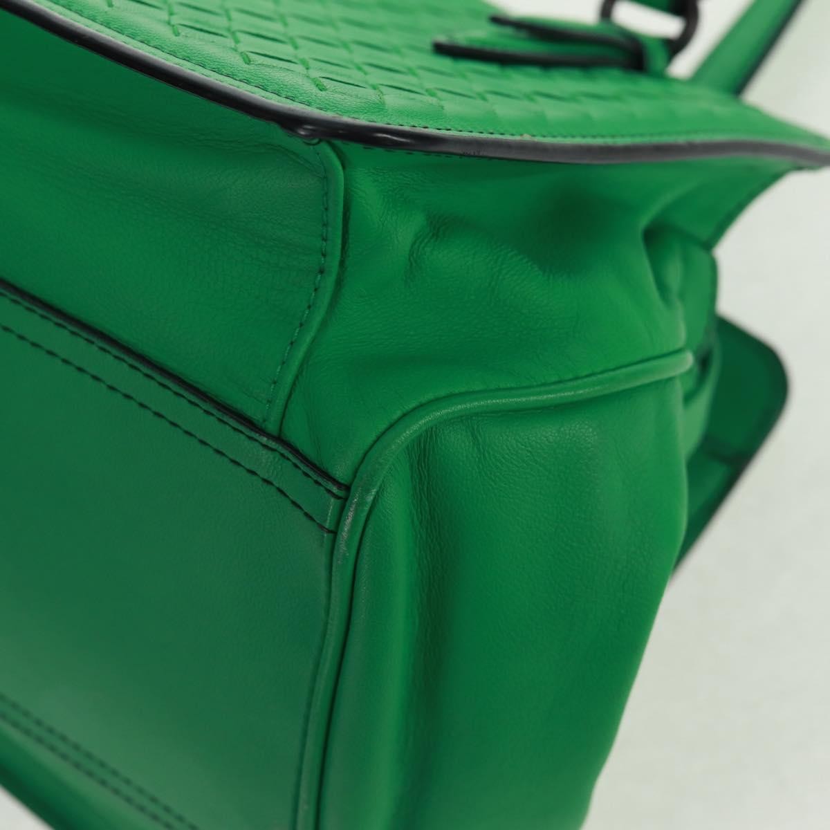 Bottega Veneta Intrecciato Handbag Leather Green Leather Handbag (Pre-Owned)