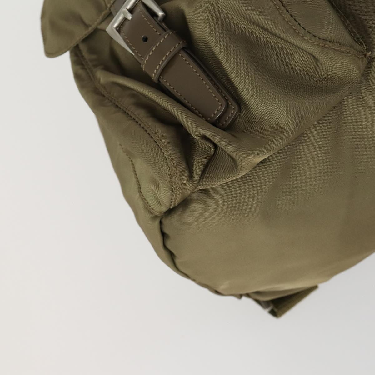 Prada Vela Double Front Pocket Backpack Tessuto With Saffiano Leather Khaki Nylon Backpack Bag (Pre-Owned)