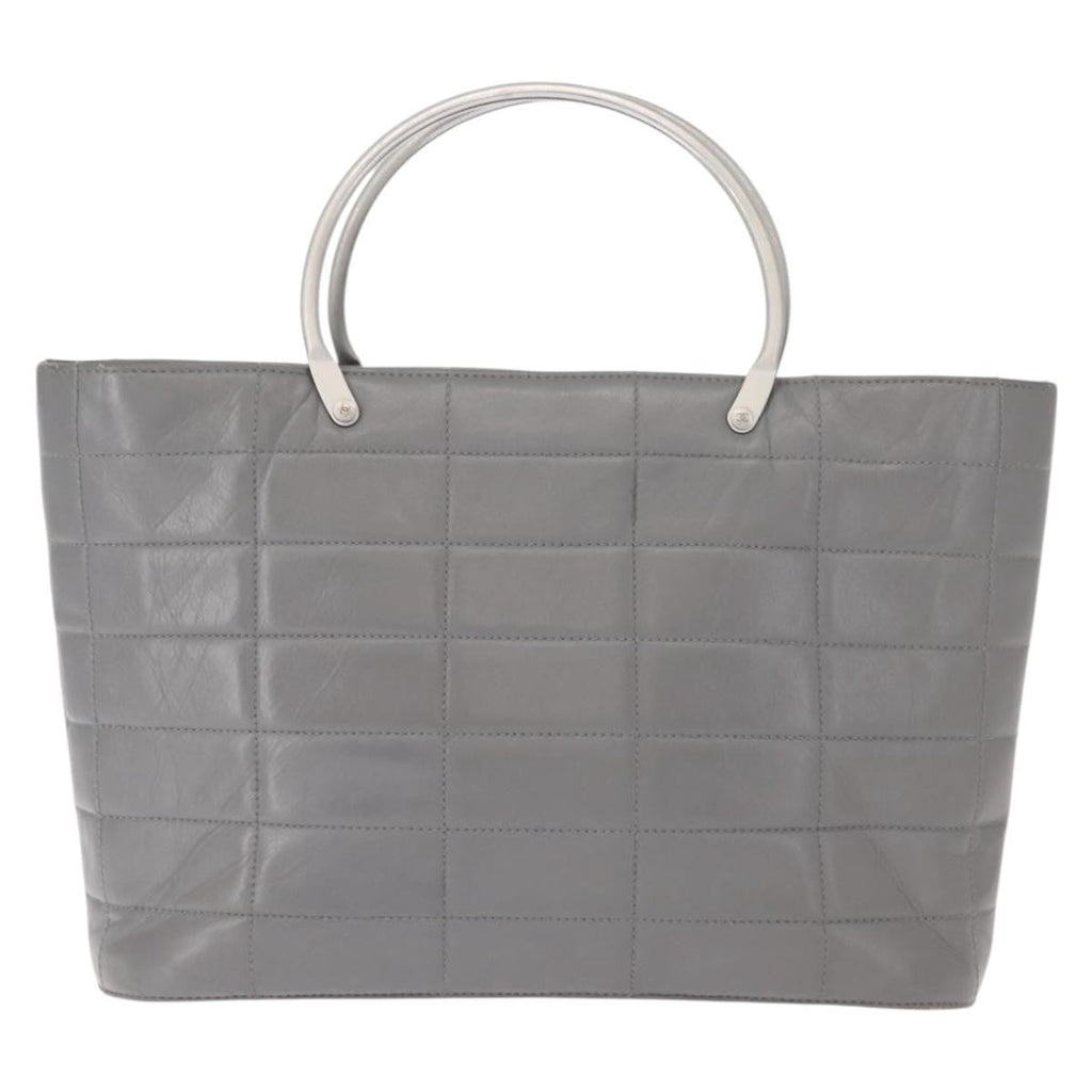 Chanel Vintage Chocolate Bar Metal Ring Tote Quilted Lambskin Gray Leather Tote Bag Bag (Pre-Owned)