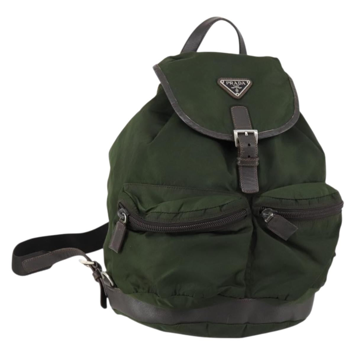 Prada Double Front Pocket Backpack Tessuto Khaki Nylon Backpack Bag (Pre-Owned)