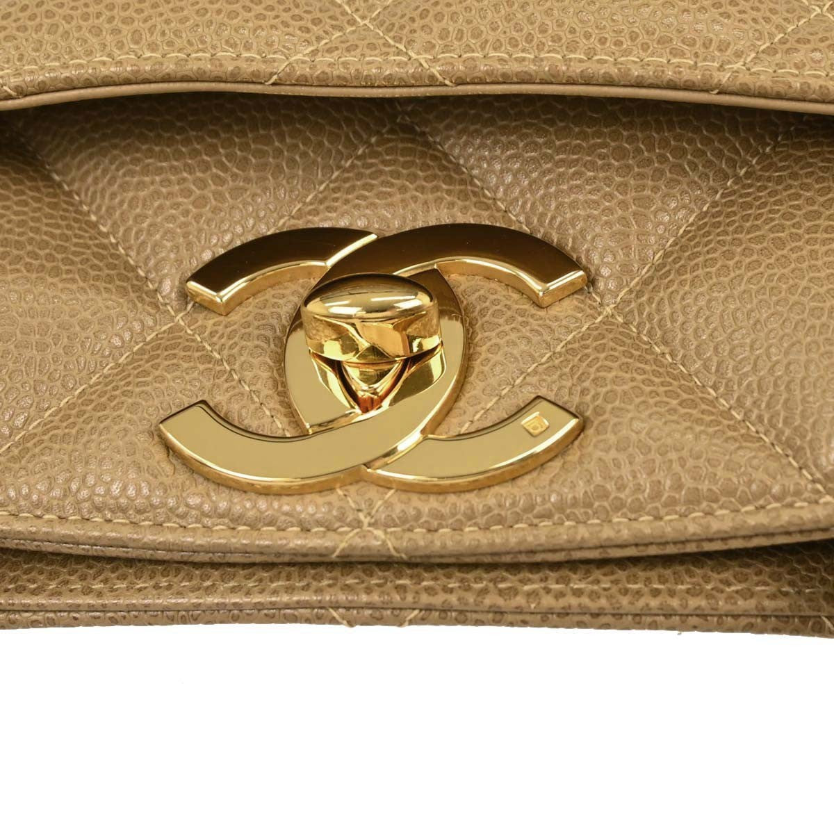 Chanel Vintage Cc Lock Pocket Tote Quilted Caviar Beige Leather Tote Bag Bag (Pre-Owned)