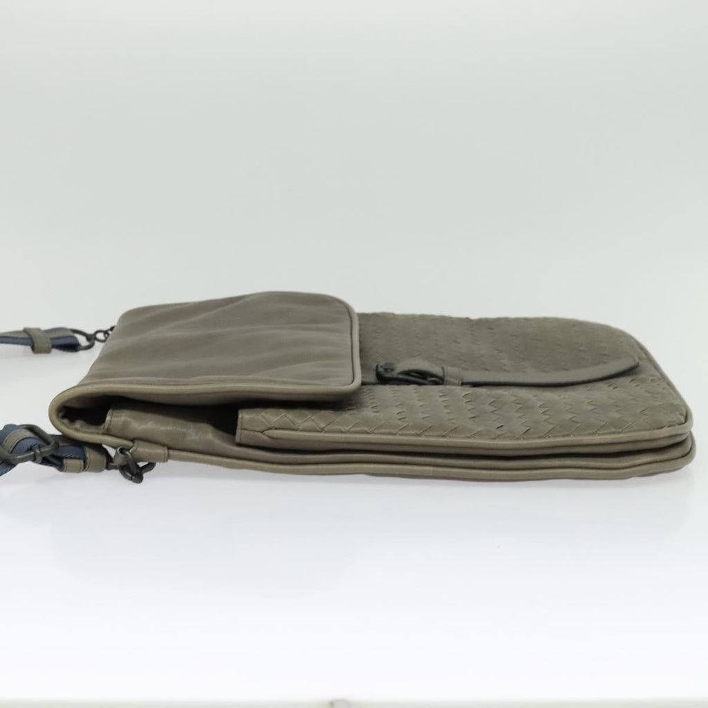 Bottega Veneta Vintage Flap Shoulder Bag Intrecciato Leather Gray Leather Shoulder Bag Bag (Pre-Owned)