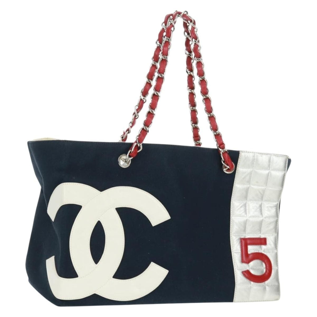 Chanel No.5 Tote Canvas And Leather Navy Canvas Tote Bag Bag (Pre-Owned)