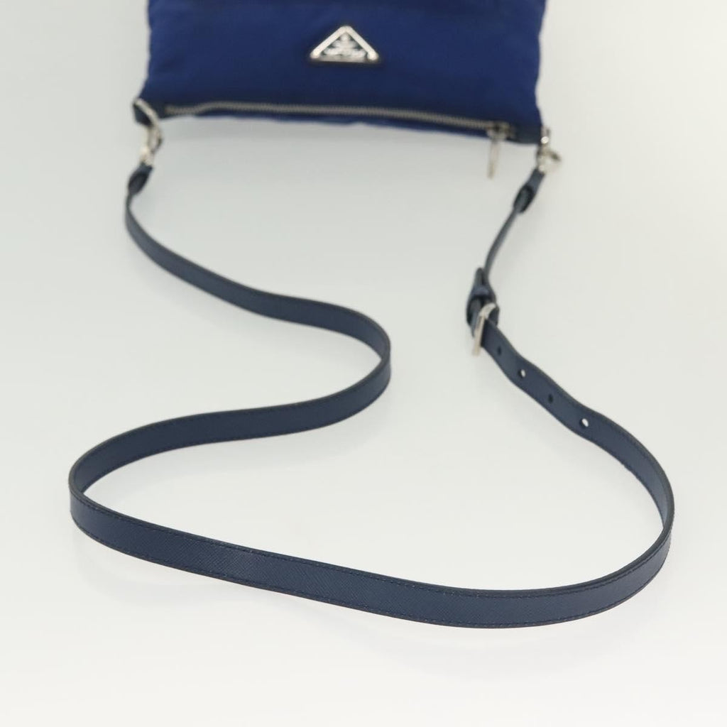 Prada Flat Messenger Tessuto With Leather Blue Nylon Shoulder Bag Bag (Pre-Owned)