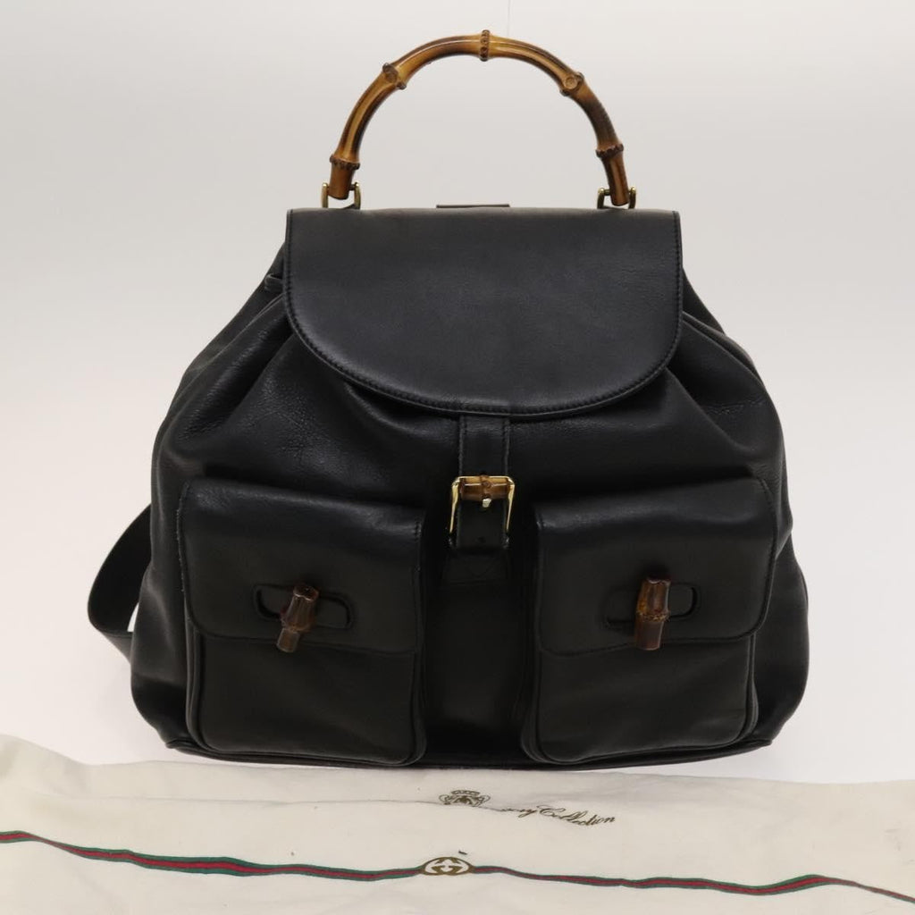 Gucci Vintage Bamboo Backpack Leather Black Leather Backpack Bag (Pre-Owned)