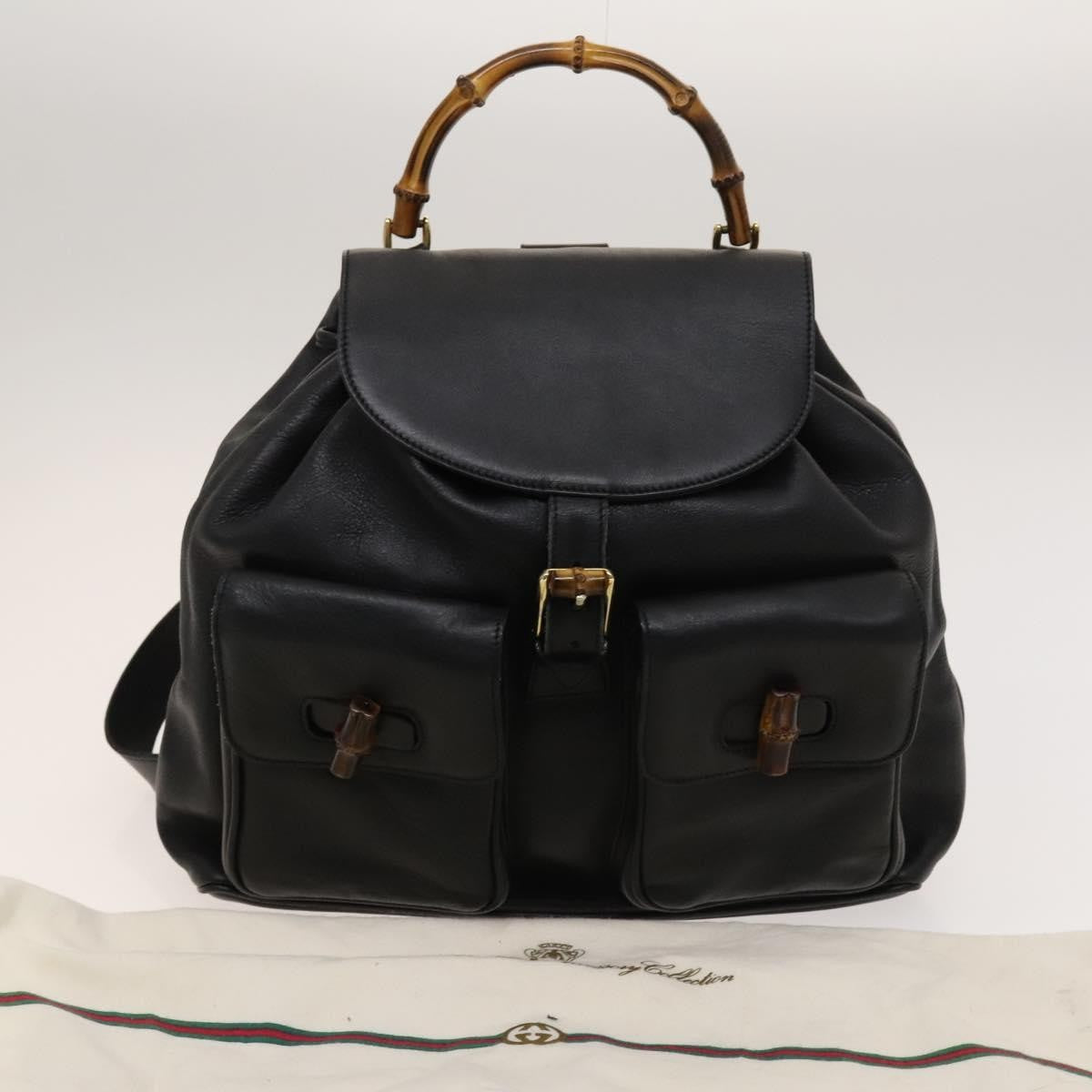 Gucci Vintage Bamboo Backpack Leather Black Leather Backpack Bag (Pre-Owned)