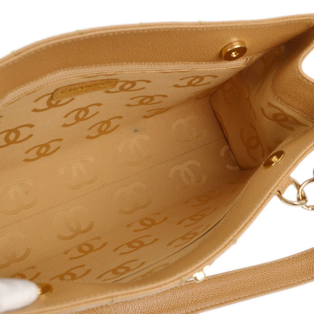 Chanel Vintage Chocolate Bar Zip Around Tote Quilted Calfskin Beige Leather Tote Bag Bag (Pre-Owned)
