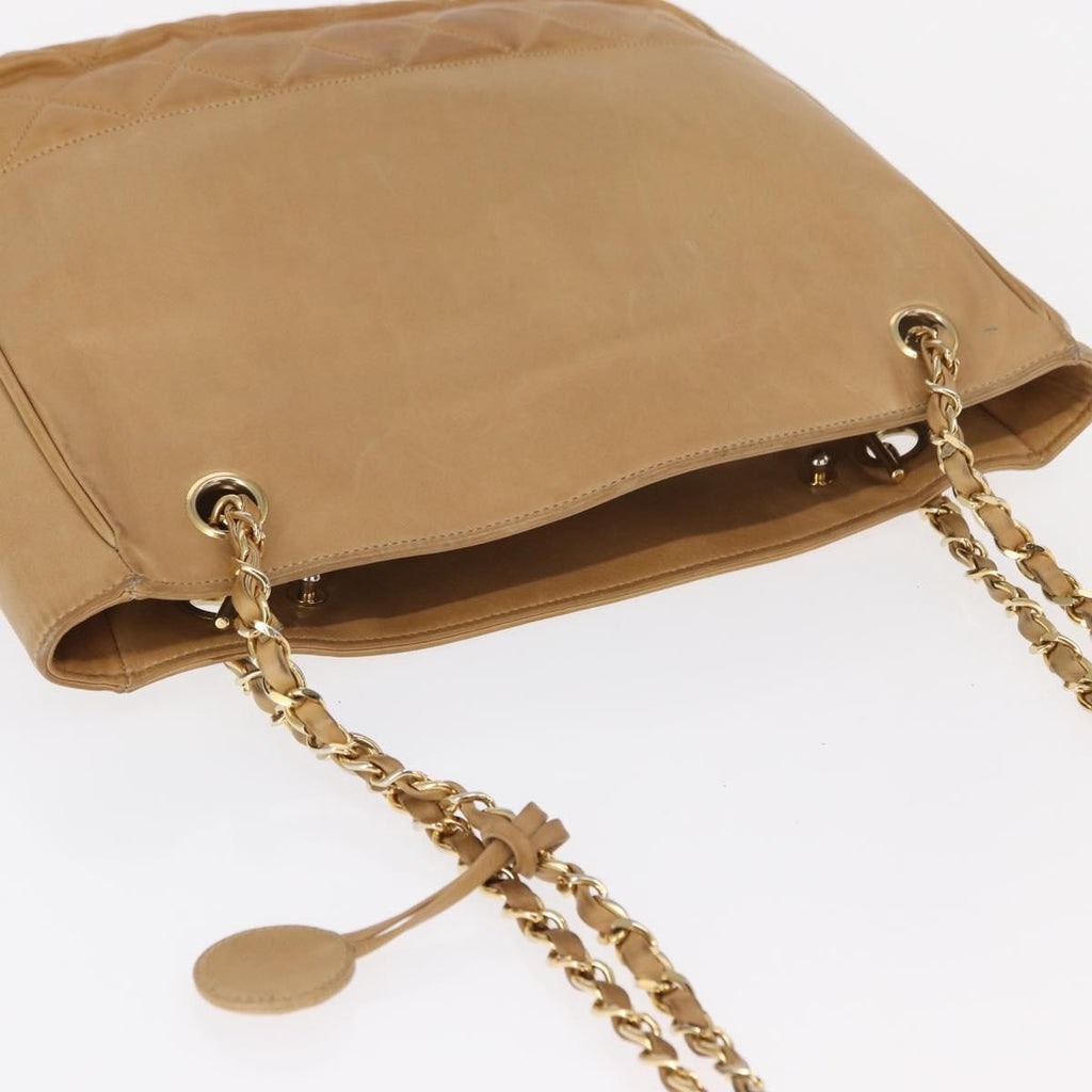 Chanel Vintage Shopping Tote Lambskin Beige Leather Tote Bag Bag (Pre-Owned)