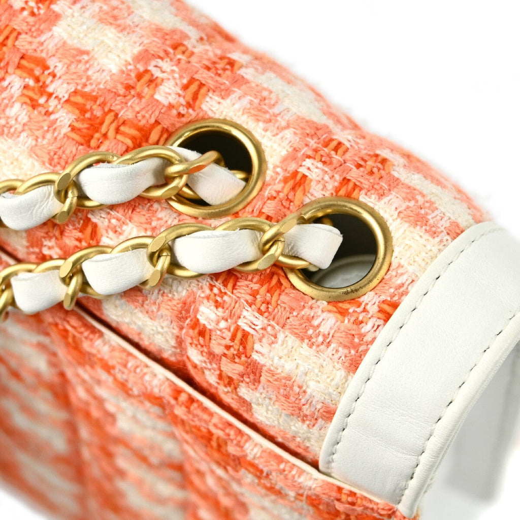Chanel Vintage Chocolate Bar Cc Flap Bag Quilted Tweed Orange Tweed Clutche & Pouche Bag (Pre-Owned)