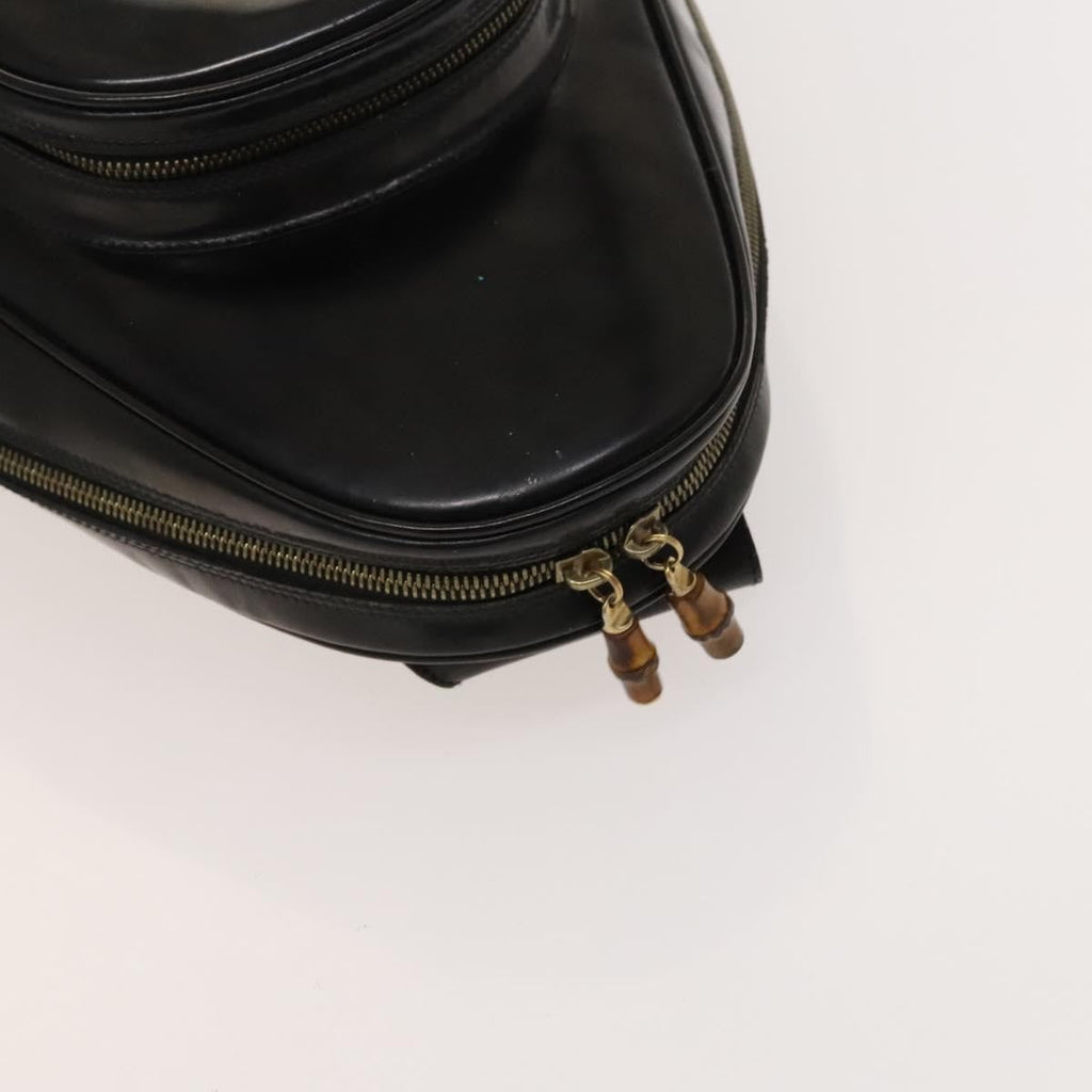 Gucci Vintage Bamboo Backpack Patent Black Patent_Leather Backpack Bag (Pre-Owned)