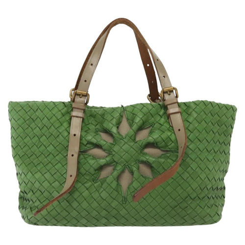Bottega Veneta Intrecciato Leather Green Leather Handbag (Pre-Owned)