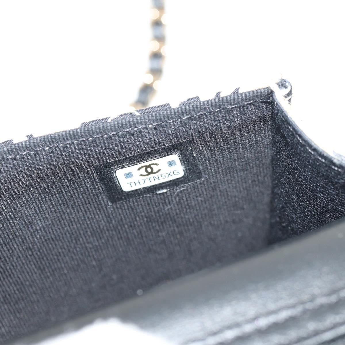 Chanel Flap Card Holder On Chain Quilted Printed Canvas Beige Satin Clutche & Pouche Bag (Pre-Owned)