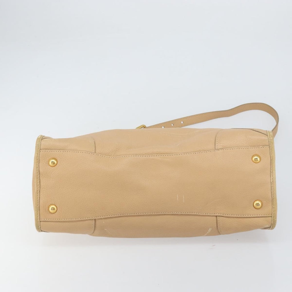 Prada Front Zip Convertible Satchel Cervo Leather Beige Leather Handbag (Pre-Owned)