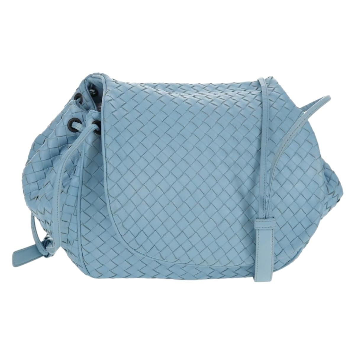 Bottega Veneta Intrecciato Shoulder Bag Leather Blue Leather Shoulder Bag Bag (Pre-Owned)