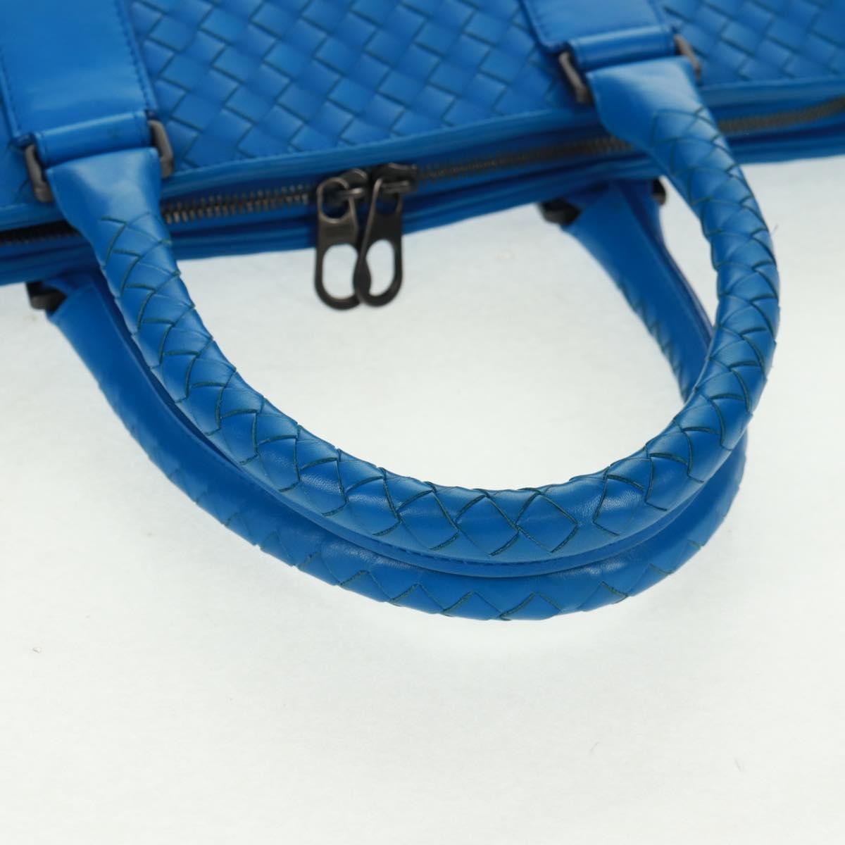 Bottega Veneta Top Zip Briefcase Intrecciato Nappa Blue Leather Briefcase Bag (Pre-Owned)