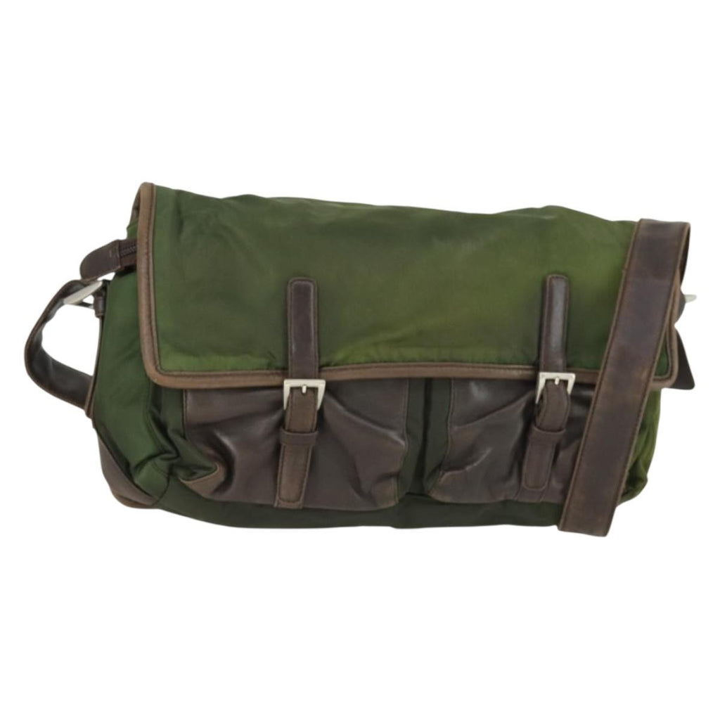 Prada Vintage Shoulder Bag Nylon And Leather Green Nylon Shoulder Bag Bag (Pre-Owned)