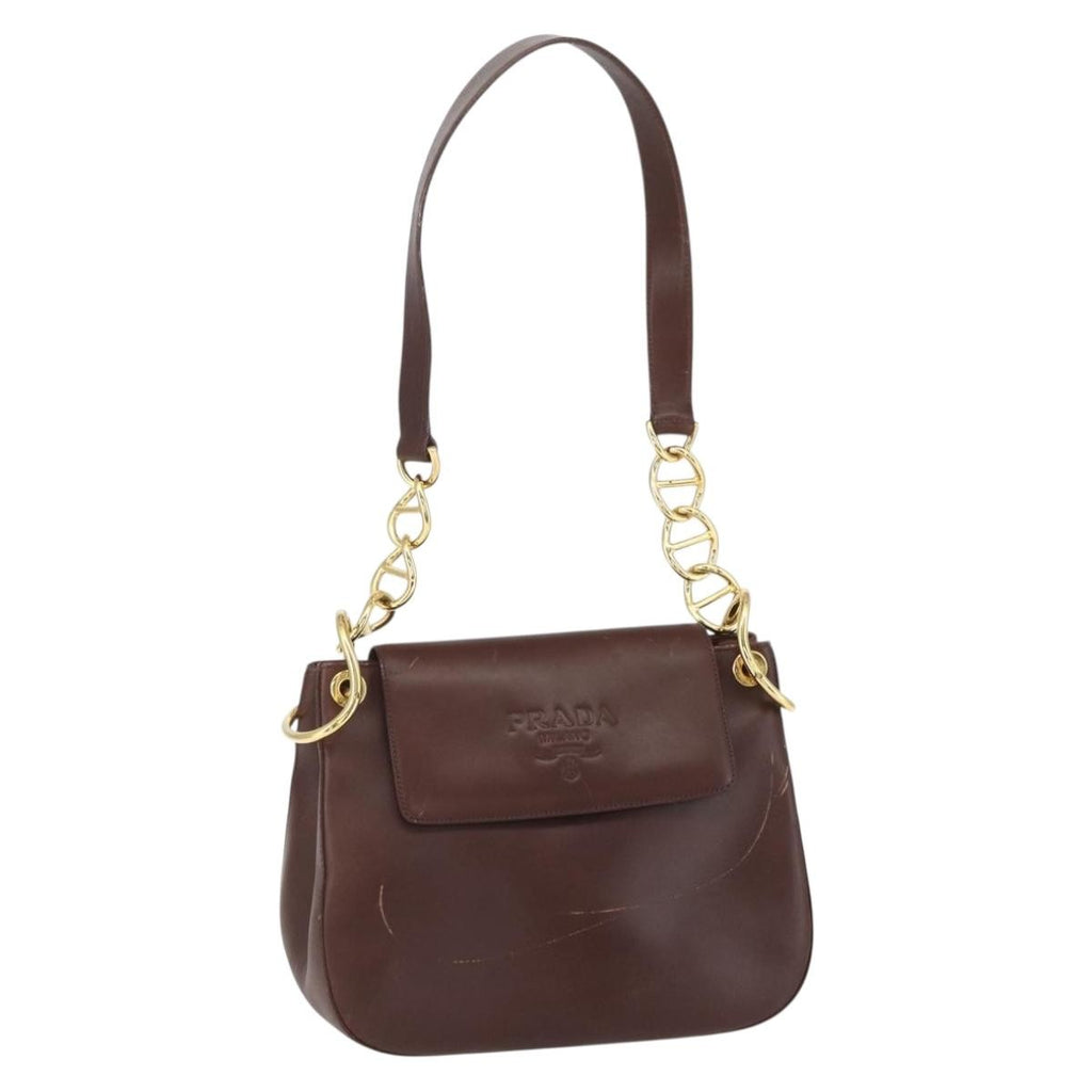 Prada Vintage Shoulder Bag Leather Brown Leather Shoulder Bag Bag (Pre-Owned)
