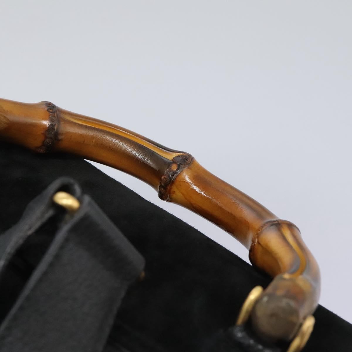 Gucci Vintage Bamboo Backpack Suede And Leather Black Suede Backpack Bag (Pre-Owned)