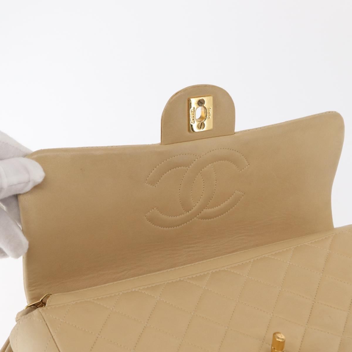 Chanel Vintage Classic Flap Backpack Quilted Lambskin Beige Leather Backpack Bag (Pre-Owned)