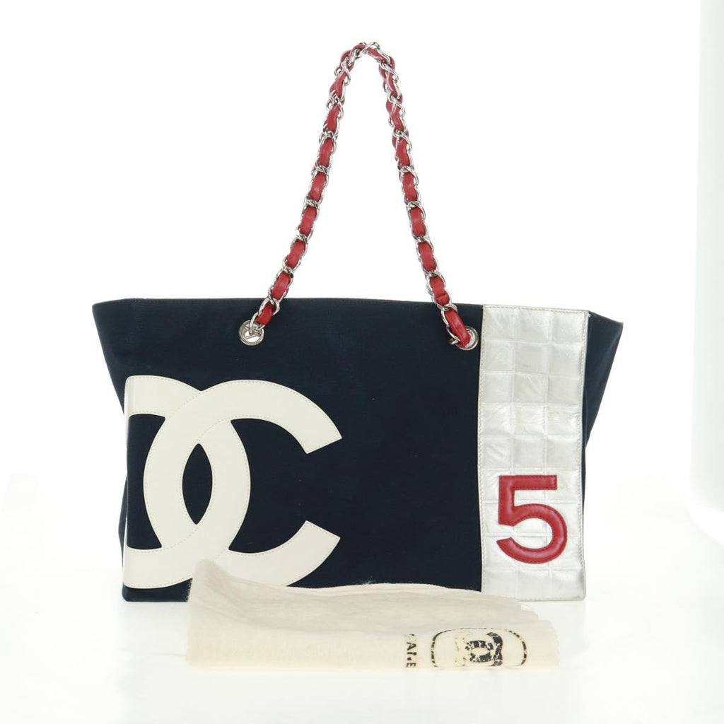 Chanel No.5 Tote Canvas And Leather Navy Canvas Tote Bag Bag (Pre-Owned)