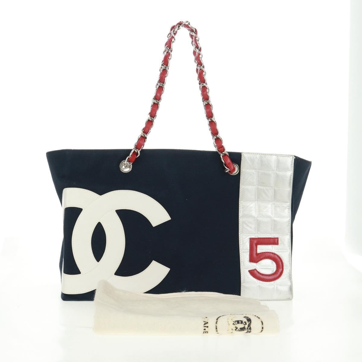 Chanel No.5 Tote Canvas And Leather Navy Canvas Tote Bag Bag (Pre-Owned)