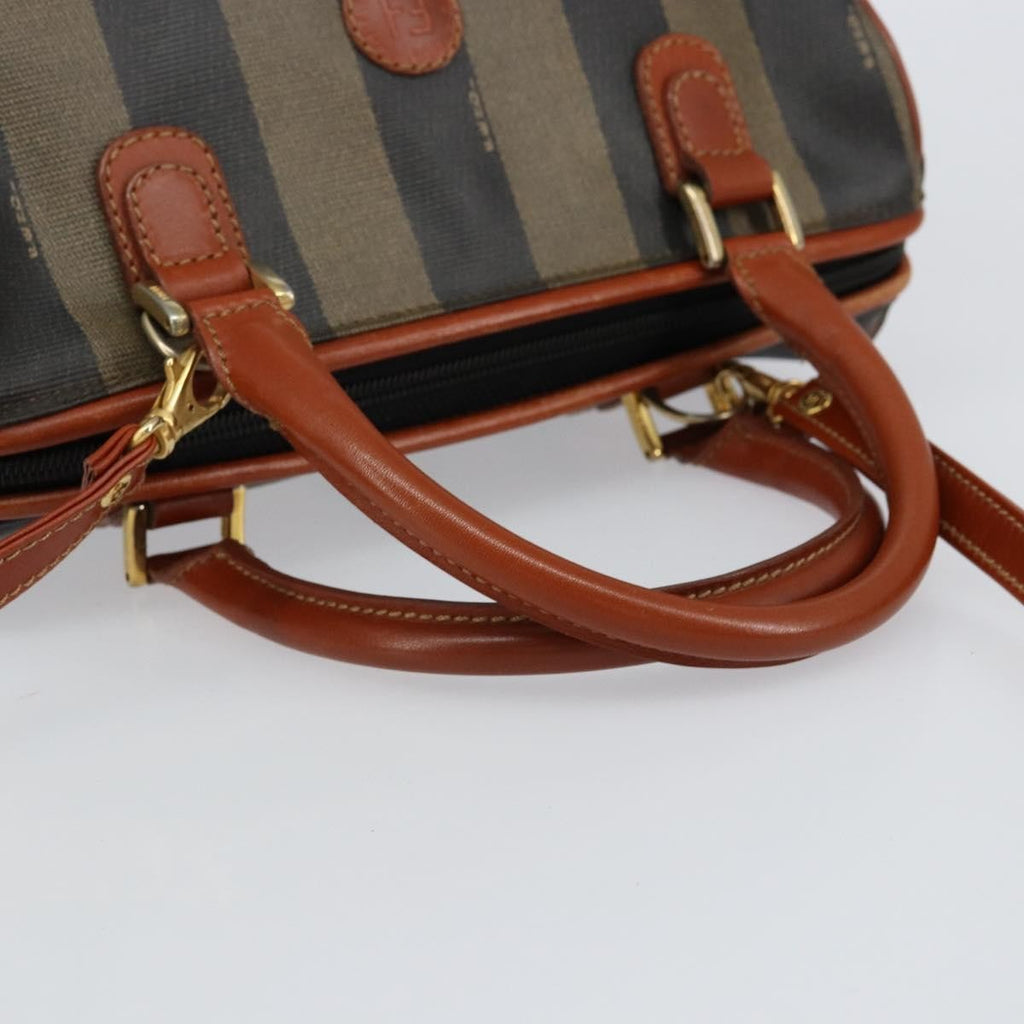 Fendi Vintage Pequin Convertible Boston Bag Coated Canvas Black Canvas Handbag (Pre-Owned)